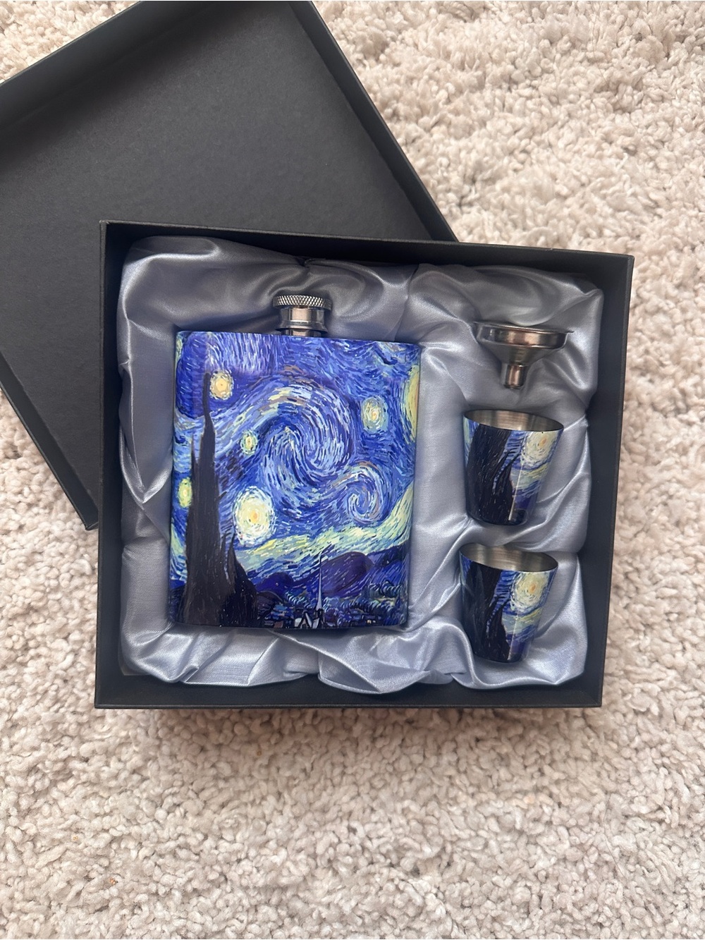 Vincent Van Gogh Starry Night Flask Gift Set - 8oz Stainless Steel